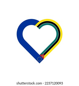 unity concept. heart ribbon icon of european union and mozambique flags. vector illustration isolated on white background