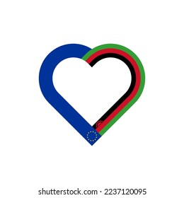 concepto de unidad. icono de la cinta del corazón de las banderas de la unión europea y malawi. ilustración vectorial aislada en fondo blanco