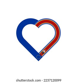concepto de unidad. icono de la cinta de corazón de la unión europea y banderas de swazilandia. ilustración vectorial aislada en fondo blanco