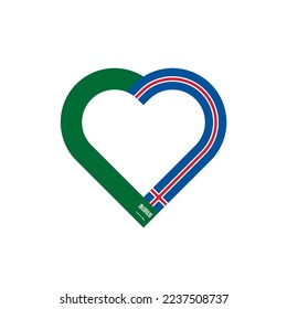 concepto de unidad. icono de la cinta de corazón de arabia saudita y banderas de islandia. ilustración vectorial aislada en fondo blanco
