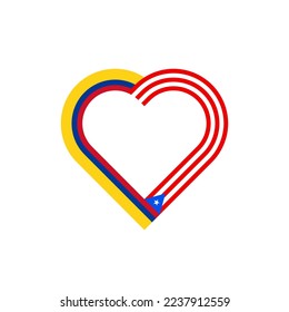 unity concept. heart ribbon icon of colombia and puerto rico flags. vector illustration isolated on white background