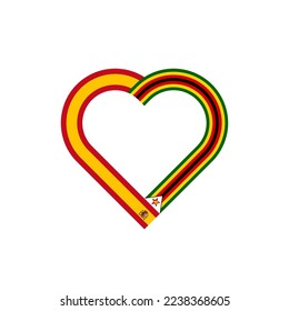 unity concept. heart ribbon icon of spain and zimbabwe flags. vector illustration isolated on white background