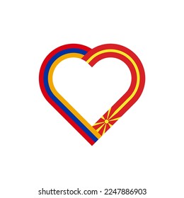 concepto de unidad. icono de la cinta de corazón de las banderas de armenia y macedonia del norte. ilustración vectorial aislada en fondo blanco