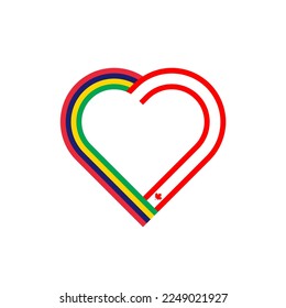 unity concept. heart ribbon icon of mauritius and canada flags. vector illustration isolated on white background