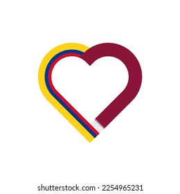 concepto de unidad. icono de la cinta de corazón de banderas de colombia y qatar. ilustración vectorial aislada en fondo blanco