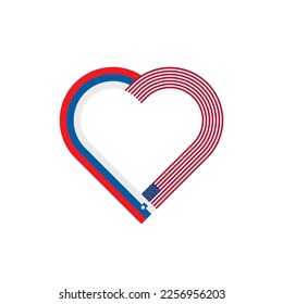 unity concept. heart ribbon icon of slovenia and united states flags. vector illustration isolated on white background