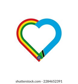 unity concept. heart ribbon icon of ethiopia and tanzania flags. vector illustration isolated on white background