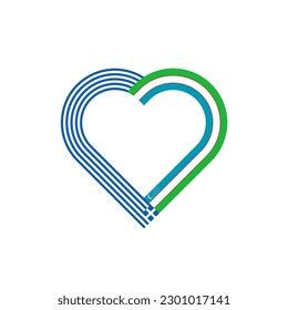 concepto de unidad. icono de la cinta de corazón de banderas de grecia y uzbekistán. ilustración vectorial aislada en fondo blanco