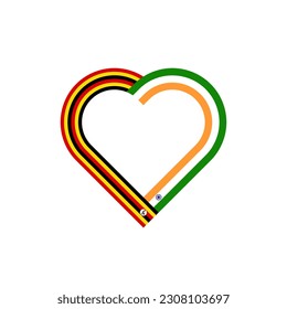 concepto de unidad. icono de la cinta de corazón de banderas ugandesas e indias. ilustración vectorial aislada en fondo blanco