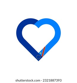 unity concept. heart ribbon icon of european union and dr congo flags. vector illustration isolated on white background