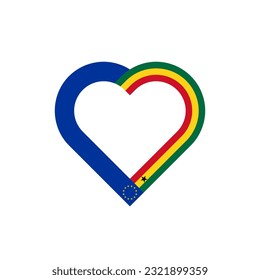 unity concept. heart ribbon icon of european union and ghana flags. vector illustration isolated on white background