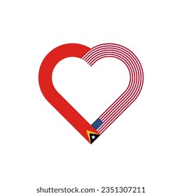 unity concept. heart ribbon icon of east timor and united states flags. vector illustration isolated on white background