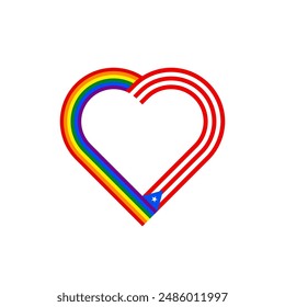 unity concept. heart ribbon icon of rainbow and puerto rico flags. vector illustration isolated on white background