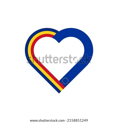 unity concept. heart ribbon icon of romania and european union flags. vector illustration isolated on white background