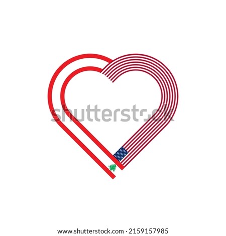 unity concept. heart ribbon icon of lebanon and united states flags. vector illustration isolated on white background