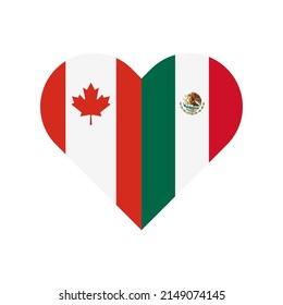 unity concept. heart shape icon with canada and mexico flags. vector illustration isolated on white background