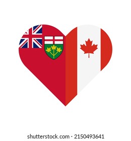 unity concept. heart shape icon with ontario and canada flags. vector illustration isolated on white background	