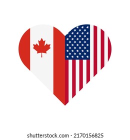 unity concept. heart shape icon with canada and american flags. vector illustration isolated on white background