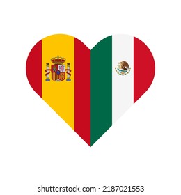 unity concept. heart shape icon with spain and mexico flags. vector illustration isolated on white background