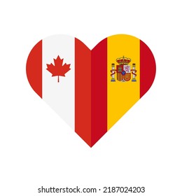 unity concept. heart shape icon with canada and spain flags. vector illustration isolated on white background