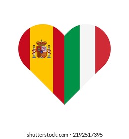 unity concept. heart shape icon of spain and italian flags. vector illustration isolated on white background	