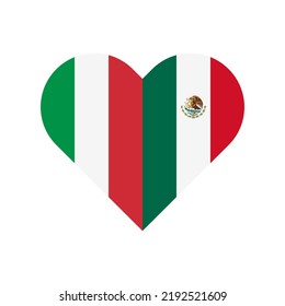 unity concept. heart shape icon of italy and mexican flags. vector illustration isolated on white background	