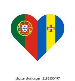 unity concept. heart shape icon of portugal and madeira flags. vector illustration isolated on white background