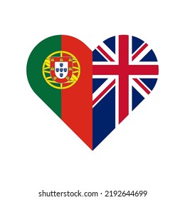 unity concept. heart shape icon of portugal and united kingdom flags. vector illustration isolated on white background