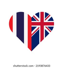 unity concept. heart shape icon of thailand and union jack flags. vector illustration isolated on white background