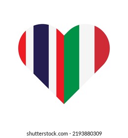 unity concept. heart shape icon of thailand and italy flags. vector illustration isolated on white background