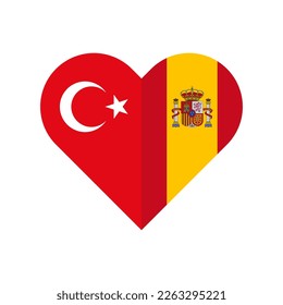 unity concept. heart shape icon of turkey and spain flags. vector illustration isolated on white background