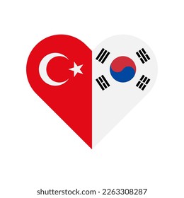 unity concept. heart shape icon of turkey and south korea flags. vector illustration isolated on white background