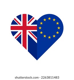 unity concept. heart shape icon of united kingdom and european union flags. vector illustration isolated on white background