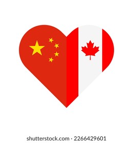 unity concept. heart shape icon of china and canada flags. vector illustration isolated on white background