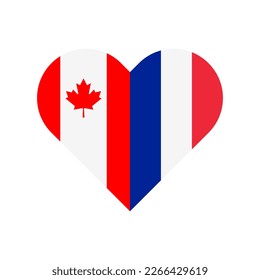 unity concept. heart shape icon of canada and france flags. vector illustration isolated on white background