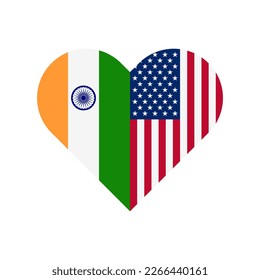concepto de unidad. ícono de forma cardiaca de las banderas de india y estados unidos. ilustración vectorial aislada en fondo blanco