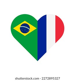 concepto de unidad. icono de forma de corazón de banderas de brasil y francia. ilustración vectorial aislada en fondo blanco