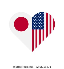 unity concept. heart shape icon of japan and united states flags. vector illustration isolated on white background