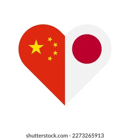 Einheitskonzept. Herzform Symbol von Porzellan und japanischen Flaggen. Vektorgrafik einzeln auf weißem Hintergrund