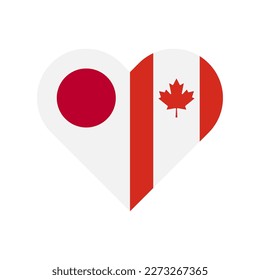 unity concept. heart shape icon of japan and canada flags. vector illustration isolated on white background