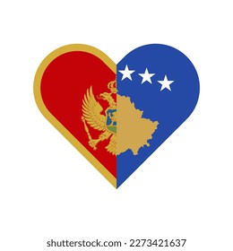 unity concept. heart shape icon of montenegro and kosovo flags. vector illustration isolated on white background