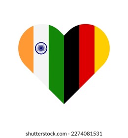 unity concept. heart shape icon of india and germany flags. vector illustration isolated on white background
