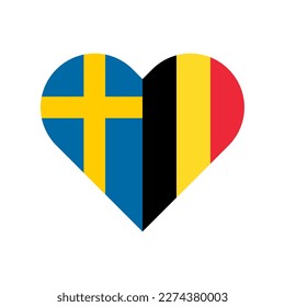 unity concept. heart shape icon of sweden and belgium flags. vector illustration isolated on white background