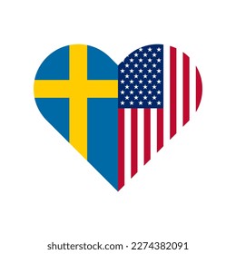 unity concept. heart shape icon of sweden and united states flags. vector illustration isolated on white background