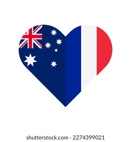 Einheitskonzept. Herzform Symbol von Australia und France-Flaggen. Vektorgrafik einzeln auf weißem Hintergrund