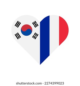 unity concept. heart shape icon of south korea and france flags. vector illustration isolated on white background