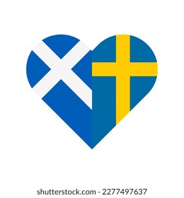 concepto de unidad. icono de forma cardíaca de las banderas de escocia y suecia. ilustración vectorial aislada en fondo blanco