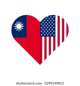 unity concept. heart shape icon with taiwan and american flags. vector illustration isolated on white background