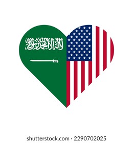 unity concept. heart shape icon with saudi arabia and american flags. vector illustration isolated on white background