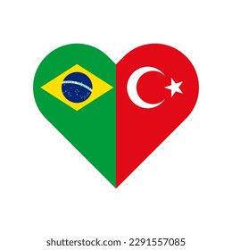 unity concept. heart shape icon with brazil and turkey lags. vector illustration isolated on white background